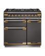 Rangemaster ELS90DFFSL/AB Elise Luxe 90Cm Dual Fuel Range Cooker, Slate Grey With Brass Trim