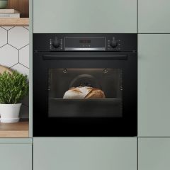 Bosch HQA574BB3B Series 4 Built-In Electric Single Oven with Pyrolytic Cleaning, Black, A+ Rated