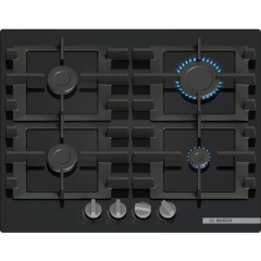 Bosch PNP6B6K40 Series 4 60Cm 4 Burner Gas Hob, Black Tempered Glass