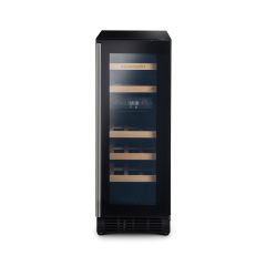Rangemaster RWC3018BL/ 30cm Undercounter Dual Zone Wine Cabinet, F rated, Black Glass, 126150 