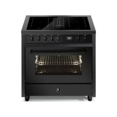 ** EX DISPLAY Steel Cucine EQ9F-4FIK NF Cs7520 90Cm Induction Range, Nero Fumo Black Finish With Downdraft 