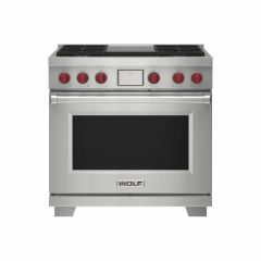 Wolf ICBDF36450G/S/P 911mm Dual Fuel Range Cooker, 4 Gas Burner + Griddle 