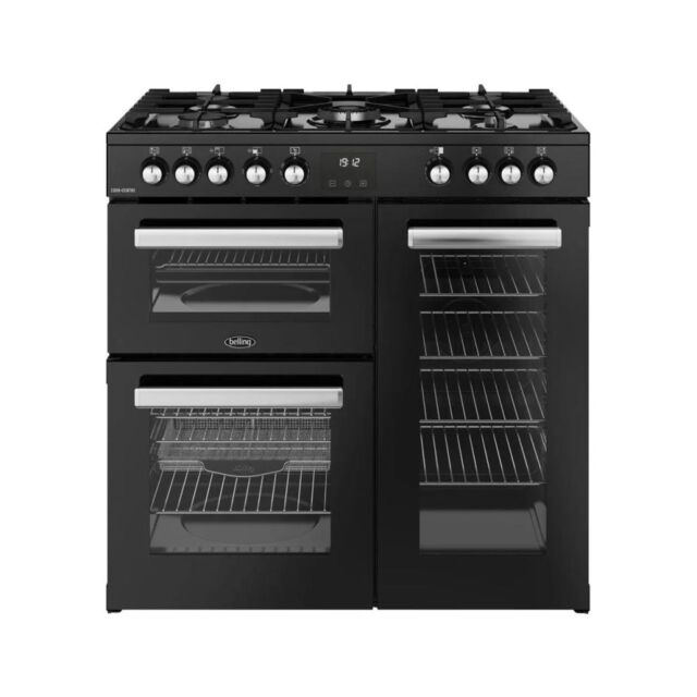 Belling BEL RCA COOKCENTRE 90DF BLK 90cm Dual Fuel Range Cooker, Black, A Rated, 444411793