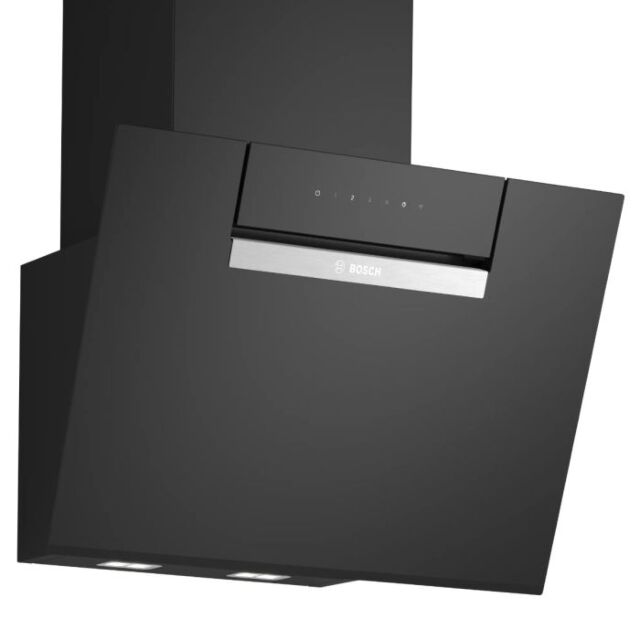 Bosch DWK67FN60B Series 4 60cm, Angled Glass Wall Mounted Extractor, Black Glass