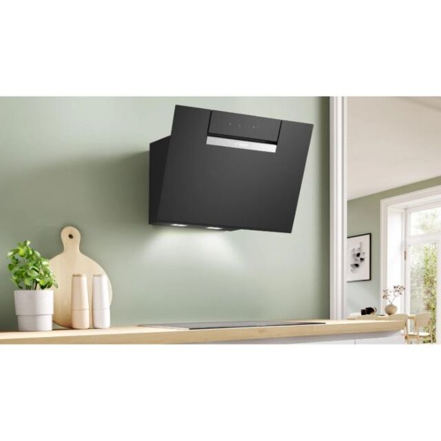 Bosch DWK67FN60B Series 4 60cm, Angled Glass Wall Mounted Extractor, Black Glass