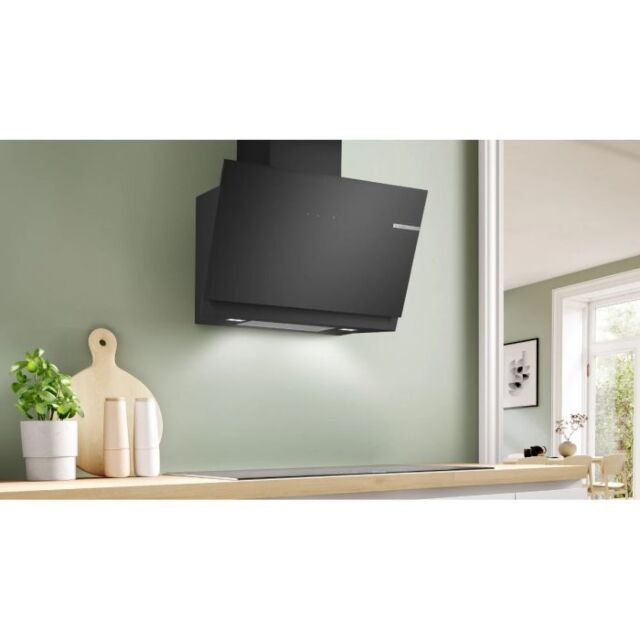 Bosch DWK81AN60B Series 6 80cm Angled Glass Wall Mounted Extractor, Black Glass