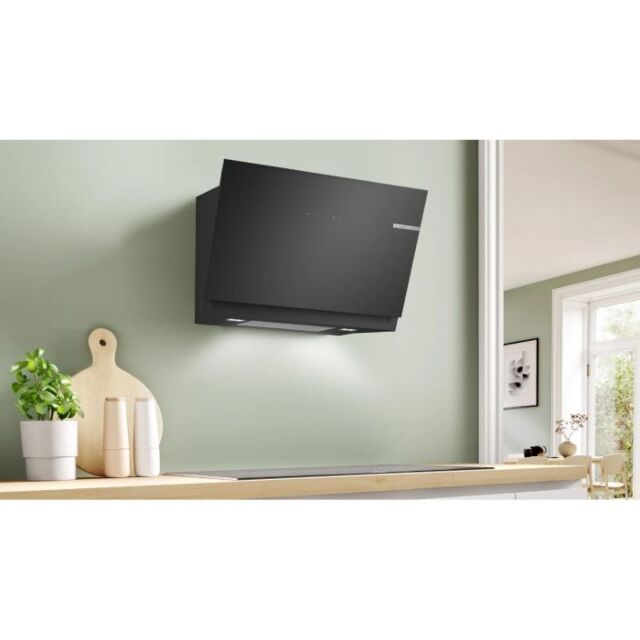 Bosch DWK81AN60B Series 6 80cm Angled Glass Wall Mounted Extractor, Black Glass