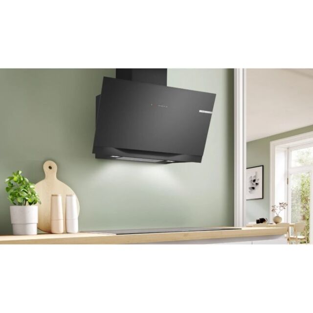 Bosch DWK91LT60B Series 8 90cm Angled Glass Wall Mounted Extractor, Black Glass