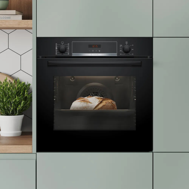 Bosch HQA574BB3B Series 4 Built-In Electric Single Oven with Pyrolytic Cleaning, Black, A+ Rated