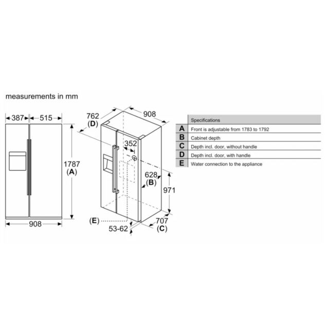 Bosch KAD93AIERG 90cm No Frost American Fridge Freezer - Brushed Steel