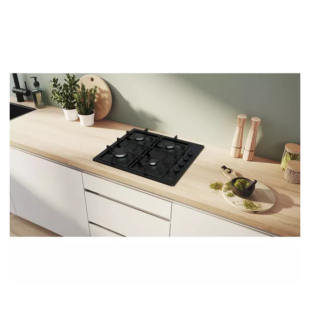 Bosch PBP6B6K60 Series 2 60cm 4 Burner Gas Hob, Black