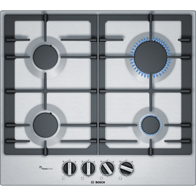 Bosch Series 6 60cm Gas Hob, 4 burners, FlameSelect, Cast Iron supports 