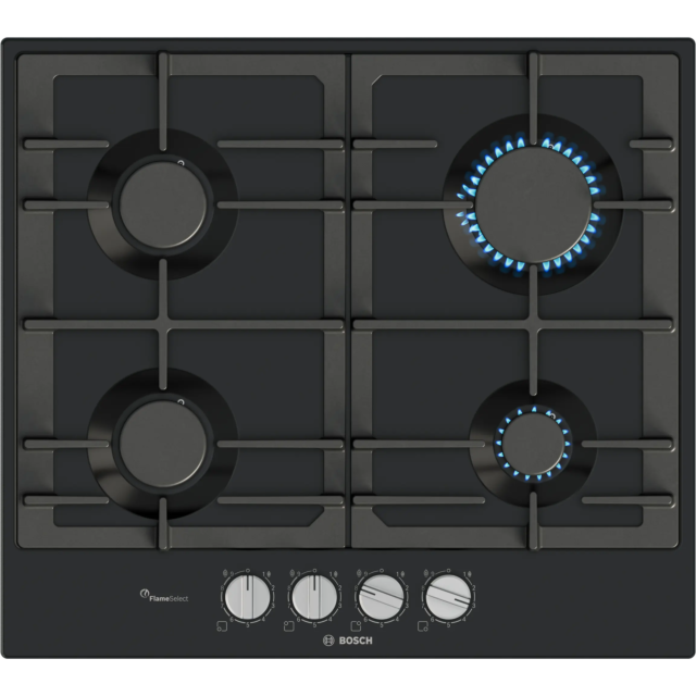 Bosch PCP6A6I90 Series 6 60cm 4 Burner Gas Hob, Flame Select, Black