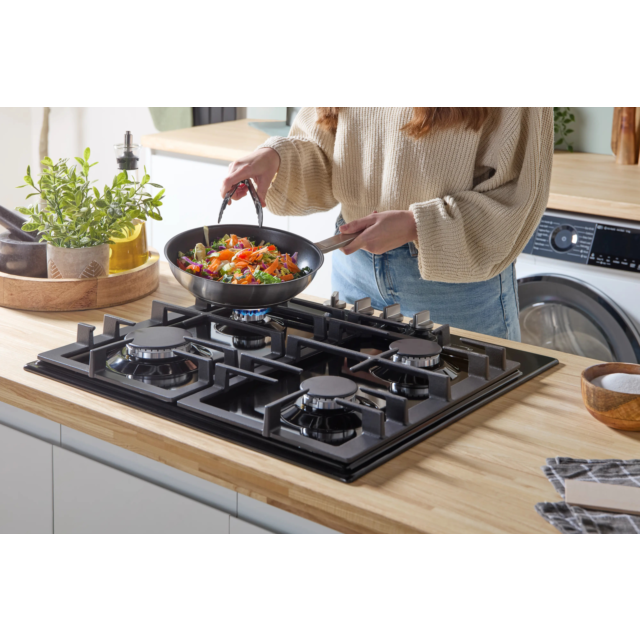 Bosch PCP6A6I90 Series 6 60cm 4 Burner Gas Hob, Flame Select, Black