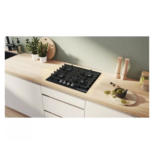 Bosch PNP6B6K40 Series 4 60Cm 4 Burner Gas Hob, Black Tempered Glass