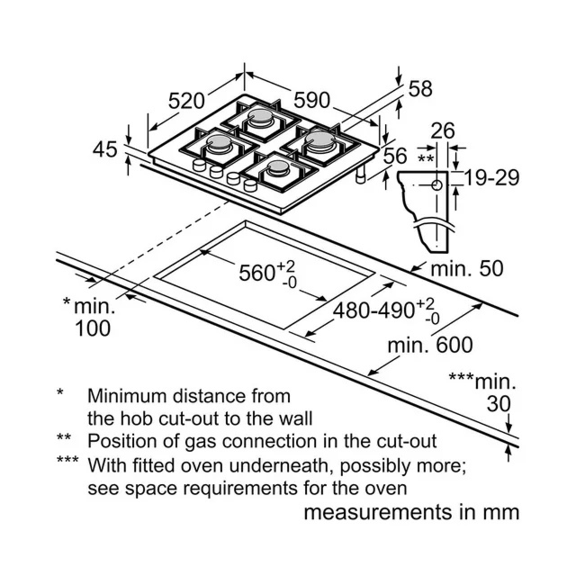 Bosch PNP6B6K40 Series 4 60Cm 4 Burner Gas Hob, Black Tempered Glass