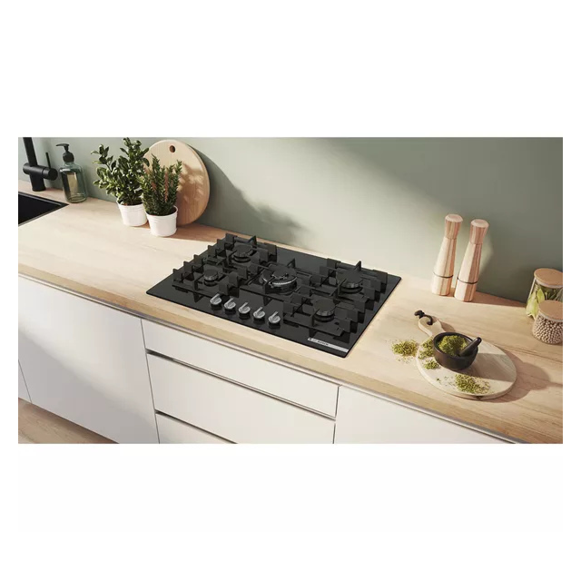 Bosch PPQ7A6I40 Series 6 75cm 5 Burner Gas Hob, Flame Select, Tempered Black Glass