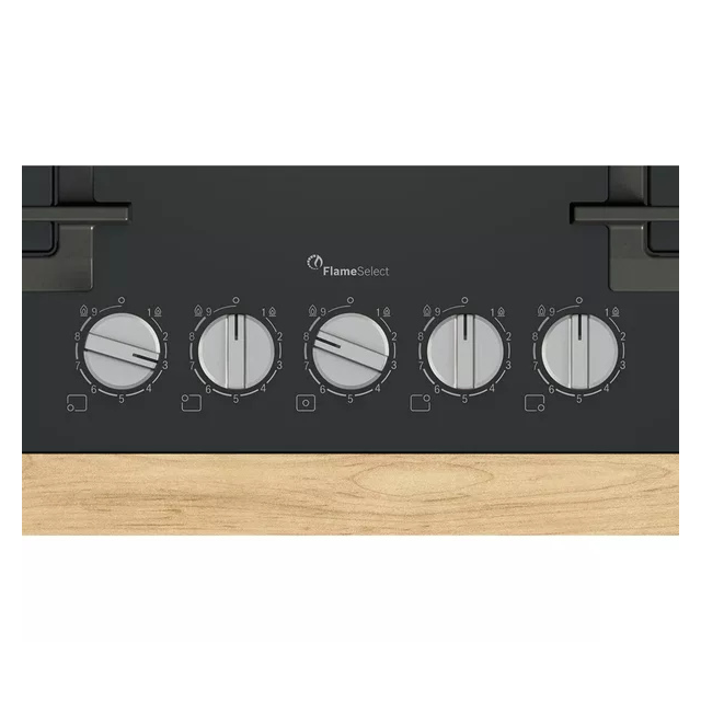 Bosch PPQ7A6I40 Series 6 75cm 5 Burner Gas Hob, Flame Select, Tempered Black Glass