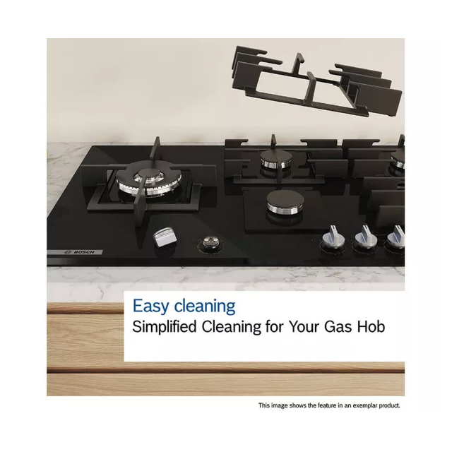 Bosch PPQ7A6I40 Series 6 75cm 5 Burner Gas Hob, Flame Select, Tempered Black Glass