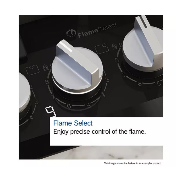 Bosch PPQ7A6I40 Series 6 75cm 5 Burner Gas Hob, Flame Select, Tempered Black Glass