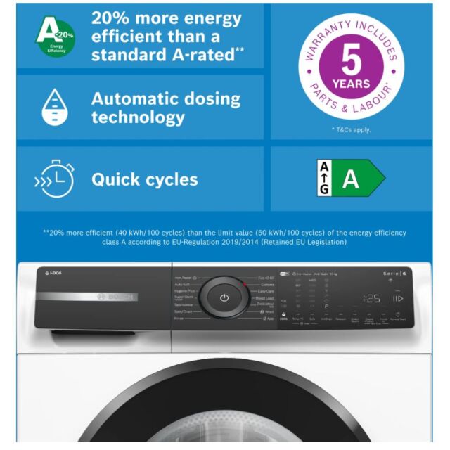 Bosch WGH254A0GB Series 6 White Capacity 10kg, 1400rpm, i-DOS, Iron Assist, Detergent Scan, Anti Sta