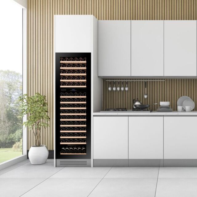 **Ex Display - Dunavox DAVG-114.288DB.TO 178cm Integrated In Column Dual Zone Wine Cooler, Touch Open – Black Glass