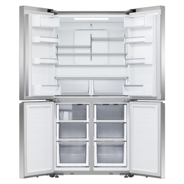 Fisher + Paykel RF605QNUVX1 Series 7 Quad Door American Fridge Freezer, Ice & Water, Stainless Steel, E Rated, Plumbed,