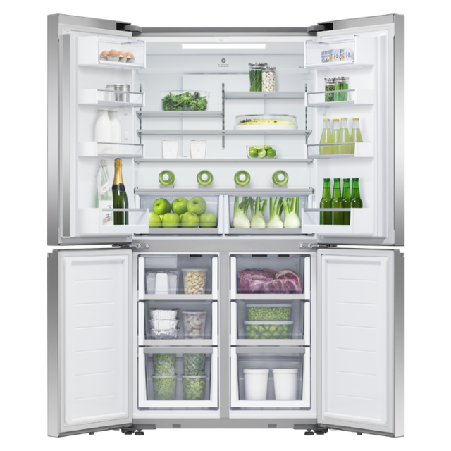 Fisher + Paykel RF605QNUVX1 Series 7 Quad Door American Fridge Freezer, Ice & Water, Stainless Steel, E Rated, Plumbed,