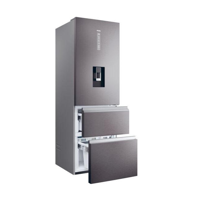 Haier HTW5618EWMP 59.5cm 3D Fridge Freezer - Dark Inox