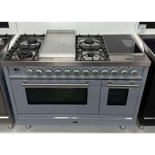 **EX DISPLAY ILVE P12FIWE3/ RAL7001 Roma 120cm Twin 90 / 30 4 Gas Burners, Fry Top + 2 Zone Induction Stainless S