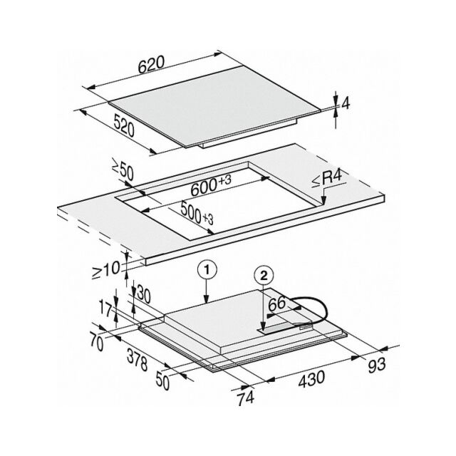 Miele KM7564FL 620mm wide 4 zone Induction Hob, 2 PowerFlex zones, 11144050 