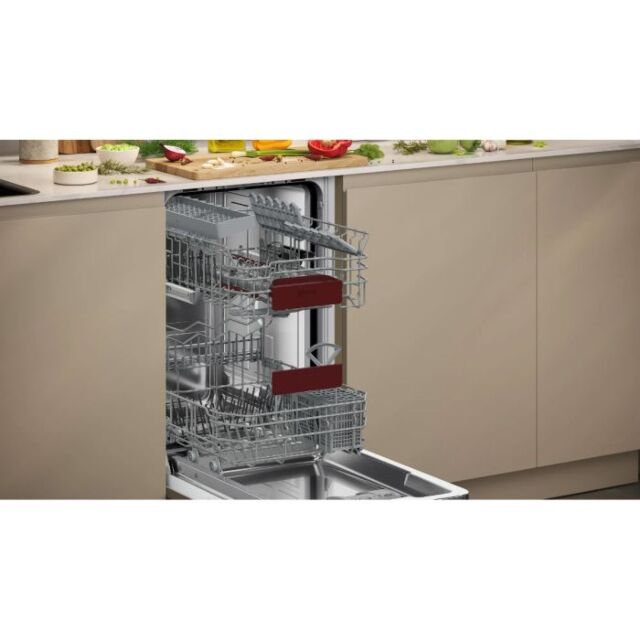Neff S875HKX21G N50 Integrated Slimline Dishwasher, Cutlery Basket, Vario Hinge, E Rated 