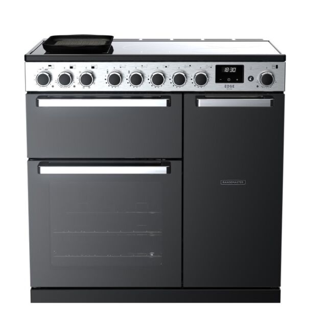 **EX DISPLAY Rangemaster EDDL90EIGBLK/CM1 90cm Induction Range Cooker Edge Deluxe Black Glass / Chrome, A Rated, 