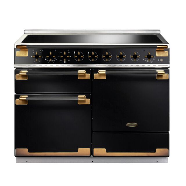 Rangemaster ELS110EIGB/BE Elise Luxe 110cm Induction Rangecooker, Gloss Black With Black Antique Bra