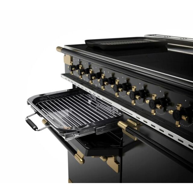 Rangemaster ELS110EIGB/BE Elise Luxe 110cm Induction Rangecooker, Gloss Black With Black Antique Bra