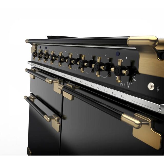 Rangemaster ELS110EIGB/BE Elise Luxe 110cm Induction Rangecooker, Gloss Black With Black Antique Bra