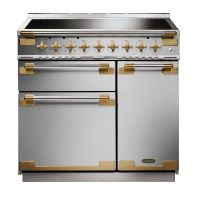 Rangemaster ELS90EISS/AB 135350 Elise 90Cm Induction Rangecooker, Stainless Steel With Brass Trim