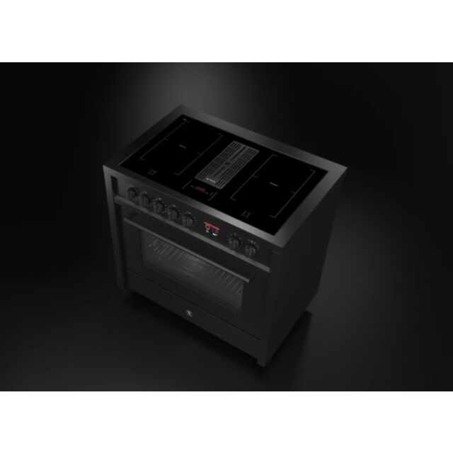 ** EX DISPLAY Steel Cucine EQ9F-4FIK NF Cs7520 90Cm Induction Range, Nero Fumo Black Finish With Downdraft