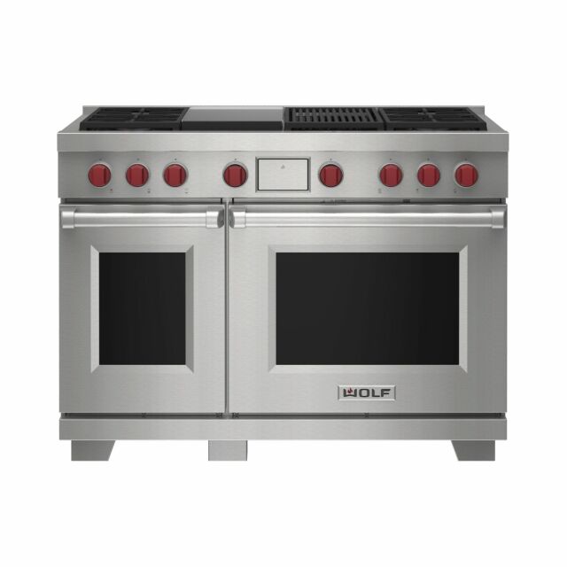 Wolf ICBDF48450CG/S/P 1216mm Dual Fuel Range Cooker, 4 Gas Burners, Chargrill + Griddle