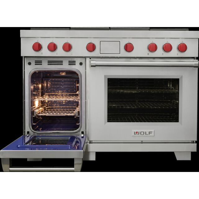 Wolf ICBDF48450CG/S/P 1216mm Dual Fuel Range Cooker, 4 Gas Burners, Chargrill + Griddle