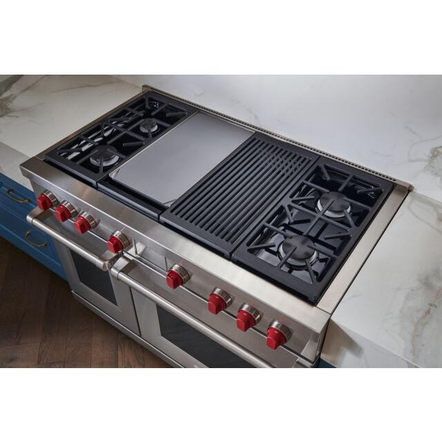 Wolf ICBDF48450CG/S/P 1216mm Dual Fuel Range Cooker, 4 Gas Burners, Chargrill + Griddle