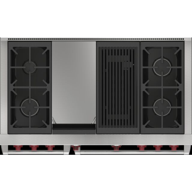 Wolf ICBDF48450CG/S/P 1216mm Dual Fuel Range Cooker, 4 Gas Burners, Chargrill + Griddle