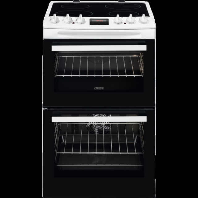 Zanussi ZCV46250WA 55cm Double Electric Cooker with Ceramic Hob - White