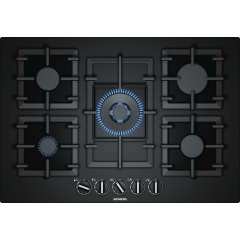 ** EX DISPLAY Siemens EP7A6QB90 iQ500 75cm 5 Burner Gas On Glass Hob, 4kw Wok Burner, Stepflame, Cast Iron Supports